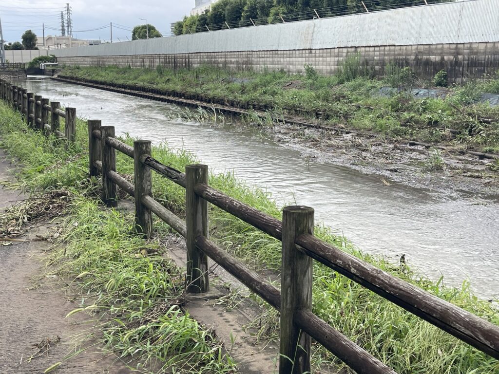 2026年7月17日豪雨 鶴巻川 堆積した土砂の中州付近にあふれた痕跡 7月18日