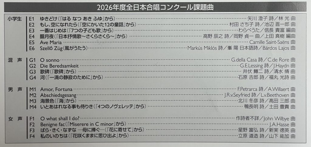 第66回 群馬県合唱コンクール　課題曲　2026年7月26日